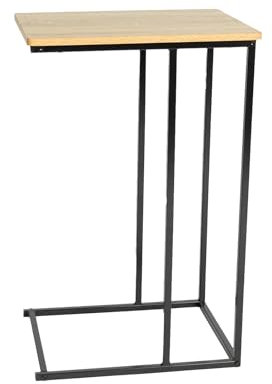 OHS Sofa Side Table, C Shaped Side Table Bedroom Over Bed Table Living Room Coffee Table Over Sofa Metal Frame Storage Decorative Space Saver, Light Wood