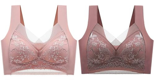 Büstenhebe BHT Shirt Spitze Damen-Unterwäsche, Sexy, Volle Spitze, Nahtlos, Rückenfrei, Tank-Taille, Mantel, BH, Umwickelte Brust, 2Er-Pack Stretch Wohlfühl Rutschfester BH Damen (Coffee, 3L)