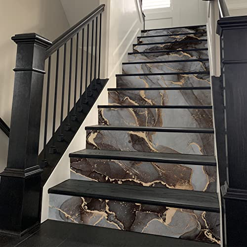 Neukids Grauer Treppenaufkleber, dunkelgraues Marmormuster, selbstklebende Treppenerhöhung, Aufkleber, Küche, Schlafzimmer, Fliesen, Treppe, Kamin, Möbeldekoration, 14 Stück, 100 x 18 cm