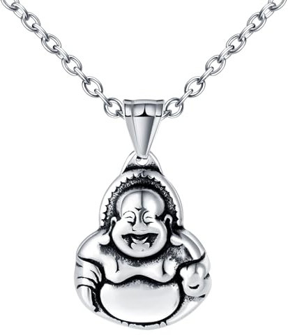 INFINIONLY Herren Edelstahl Buddha Ketten Halskette: Kreativer Maitreya Buddha Anhänger mit 55cm Kette - Vintage Religiöse Schmuck Glücksbringer Accessoires - Amulett Dekoration für Jugend