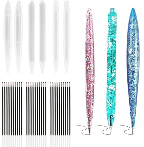 6 Piezas Epoxi Bolígrafo Moldes de Silicona, Moldes de Resina en Forma de Bolígrafo con 30 Bolígrafos de Recambio, Moldes de Resina Epoxi, Moldes de Fundición Pluma para Artesanía de Bricolaje