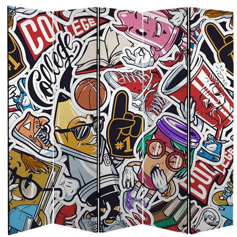 framed concept - Paravent Raumteiler Holz 225x172 cm, 5-teilig beidseitig, Sichtschutzwand