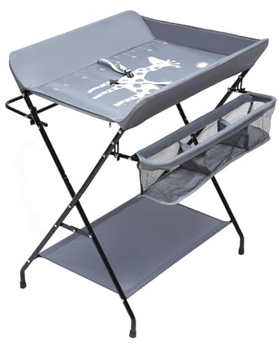 Mudshape Materassino fasciatoio, per cameretta dei bambini, con cintura di sicurezza, 3 scomparti, grigio, 25 kg