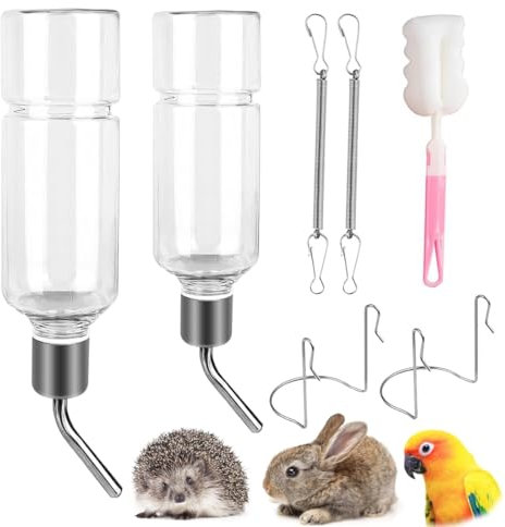 XULEGGNK Trinkflasche Hasen Winterfest 2 Stück, Hamster Trinkflasche, Meerschweinchen Trinkflasche, Hasentrinkflaschen, Trinkflasche Nager, Trinkflasche Kaninchen, Zubehör (180 ml + 350 ml)
