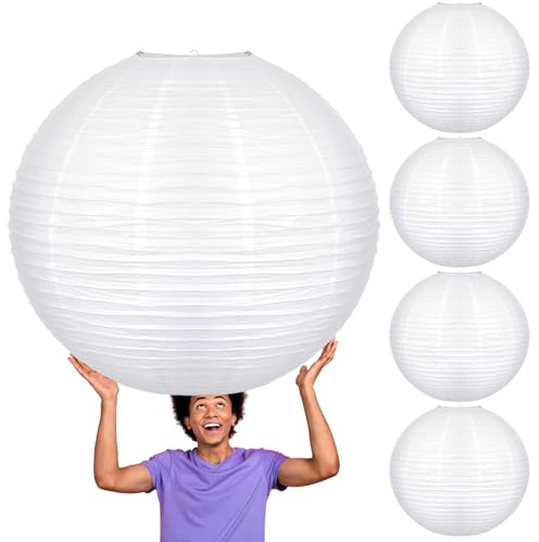 Glooglitter 5 Pcs 30 Inch White Paper Lanterns Large Paper Lamp