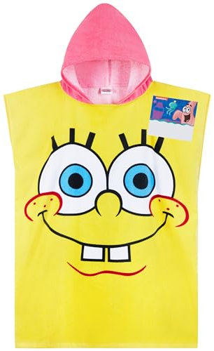 Get Trend Spongebob Schwammkopf Badeponcho Kinder Teenagers Handtuch mit Kapuze Strandtuch Baumwolle Poncho Badetuch (Multi Spongebob, 9-14 Jahre)