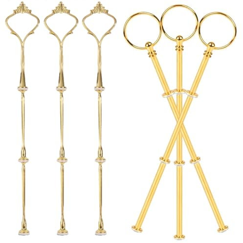 GIONAR 6 Stück Etageren Stangen Set, Metallstange Mittellochausstech 3 Etage, Gold Etagere Bausatz, Etagere Zubehör für Obsttablett, Snackteller, Hochzeitstorte Etagere, Tortenständer
