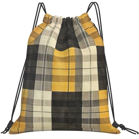 Kompakter Rucksack für Damen und Herren, leichter Zugriff, tragbarer Fitness-Rucksack mit Karomuster, Gelb / Grau / Schwarz, weiß, One size