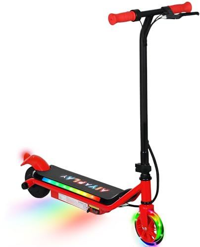 AIYAPLAY Electric Scooter for Kids Ages 6-14, with Dual Brakes, Flash Wheel and Colourful Light, Kids Electric Scooter, Up to 12 KM/H & 10 KM, Red