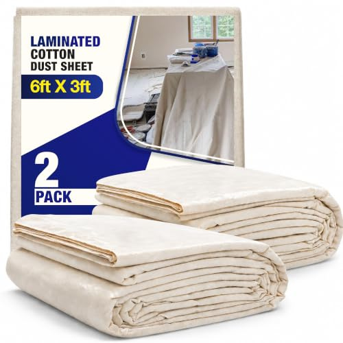 2 x Laminated Cotton Dust Sheets, Decorating, 6ft x 3ft, Cotton Twill, Plastic Backed, Polythene Sheeting, Painting, Furniture, DIY, Floor, Staircase.