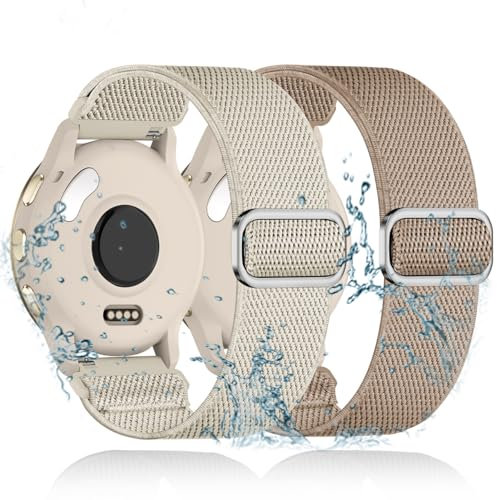 2 Stück Elastisch Wasserdicht Nylon Armband Ersatz für Garmin Vivoactive 4S/Venu 3S/Venu 2S/Vivomove 3S Armband,18mm Elastische Nylon Loop Dehnbare Ersatzband für Forerunner 255S/265S Herren Damen