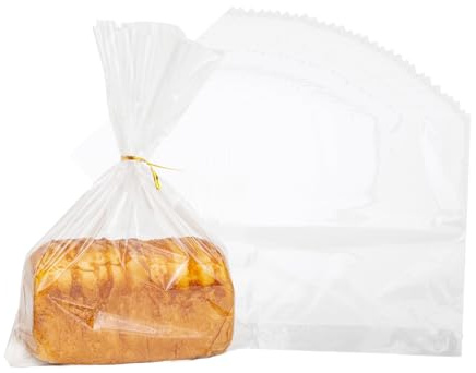 LESIBAG Clear Plastic Bread Bag with Ties, 100Pcs 11x 14 Cellophane Bags for Homemade Loaf, Baking Buns, Sourdough, Cookies