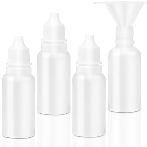 5 Pack Plastic Dropper Bottle Set - 4Pcs 15ml/0.5oz Plastic Dropper Bottles+ 1Pcs Funnel Empty Squeezable Eye Liquid Dropper Portable Travel Mini Small Refillable Containers with Cap and Plug, White