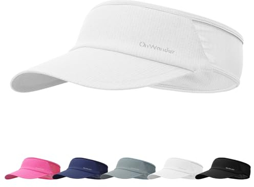 OnWander Sport Sun Visor Hat for Women Men - Lightweight Stretchy Polyester Spandex Quick Dry Sweatband Wrinkle Resistant White Medium