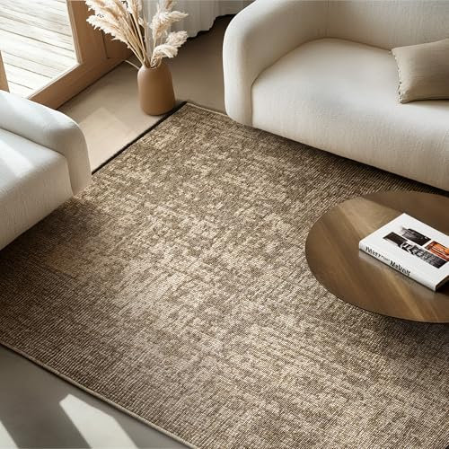 SIMPEX Chenille Teppich Baumwolle Beige 240x340 cm Boho-Stil, Vintage Kelim, Waschbar, Kurzflor, rutschfest & Weich, Einfarbig Meliert, Für Wohnzimmer, Schlafzimmer, Büro & Küche