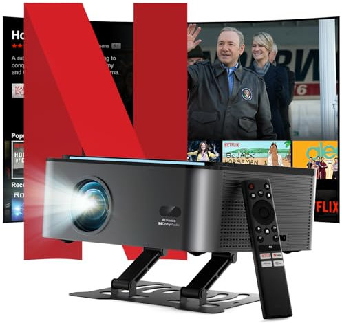 Eeenfy [App-Integrierte&700 ANSI] Ares A2 Beamer 4K Heimkino, Smart Beamer mit Official NetfIix, 4K-Max, Autofokus/Keystone, 1080P Native Beamer mit 20W Dolby Audio, Videoprojektor WiFi Bluetooth