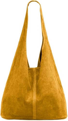 Caspar große Damen Wildleder Tasche Hobo Bag Shopper - CLASSIC LINE - Modell No.767 - Made in Italy, Farbe:curry, Größe:One Size