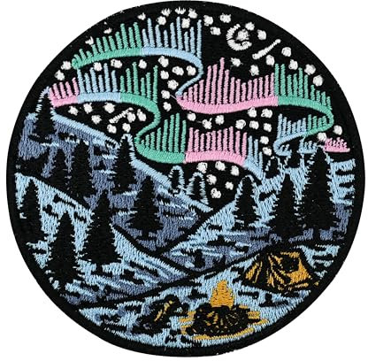 Finally Home Klett Patch - Polarlichter Camping in den Bergen | Wald Klett Patches, Sterne Aufnäher, Natur Klettpatches, Badge, Outdoor Klettpatch