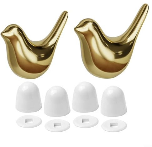 Fauhapyway 4 Toilet Bolt Decorative Porcelain Bird Covers Set With Standard For Bathroom Bowl Installation Fixtures Grey(Gold)