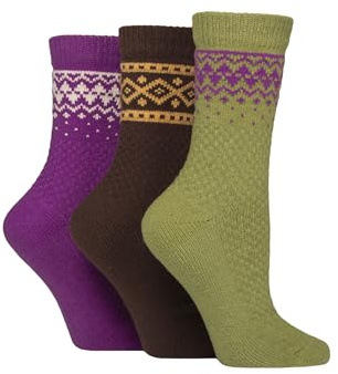 SockShop Women’s Fair Isle Boot Socks – 3 Pack Soft Cosy Knit, Warm, Crew, Winter Comfort, Everyday, Home Wear, Size 4–8