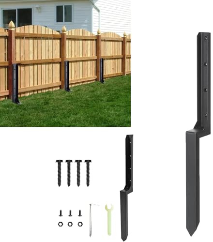 Motowolf Fence Post Repair Kit, Heavy Duty Fence Post Anchor Ground Stakes Fence Post Anchor For Repairing Tilted Broken Wood Support, Black