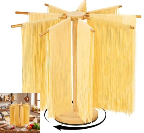 Yitobici Pastatork, pastamastamaskin, vridbar pastatorkställ, med 9 avtagbara stånghandtag, för hemlagad färsk pasta, italienska nudlar kinesiska nudlar (träfärg)