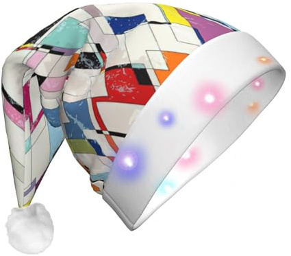 SDEGTHO Chapeau de Père Noël à carreaux colorés pour adultes Chapeaux de Noël LED Unisexe Vacances Confort Noël Chapeau pour Nouvel An Fête festive
