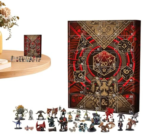 Dungeons Dragons Adventskalender 2025, 24 tägiger Weihnachts-Countdown-Kalender Mit 24 Drachenstatuen Ornamenten, Spiele-Sammelobjekte Für Spieleliebhaber