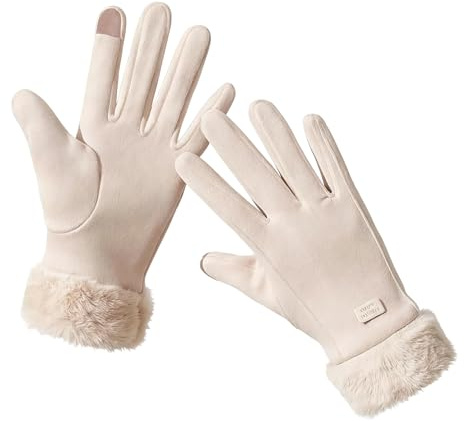 BDGYCK Damen Winter Warm Touchscreen Handschuhe, Thermo Handschuhe mit Fleece Futter, Warme Wildleder Strickhandschuhe Motorrad Fausthandschuhe für Skifahren Radfahren Wandern Laufen