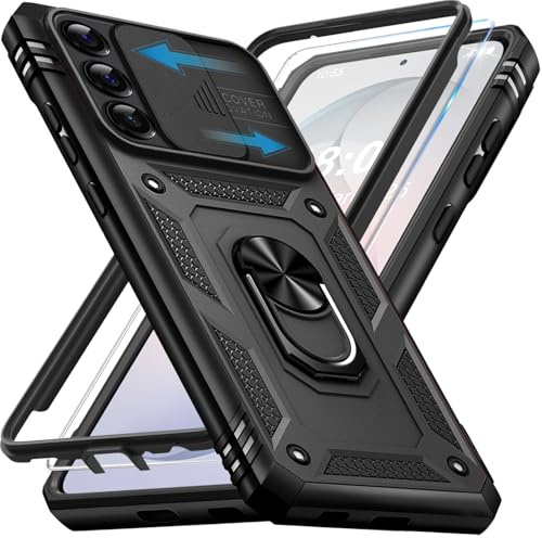 Giyer Panzerhülle für Samsung Galaxy S26 Hülle mit Schutzfolie, Handyhülle S26 Case mit Kameraschutz 360° Metall Ring Ständer, Stoßfest Schutzhülle für Samsung S26 5G Cover Tasche (Schwarz)