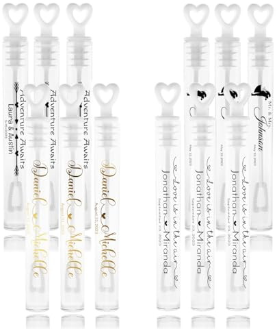 100pcs Personalized Wedding Bubble Labels, Bubble Wand Transparent Stickers, Custom Names and Dates Clear Decals, Engagement Party Decoration, Gifts for Newlyweds