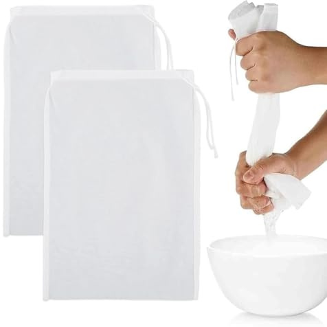 YAZWUR 2 Sacchetti Filtro in Nylon 100 Micron con Cordoncino per Birra, Vino, Marmellata, Frutta, Filtrazione Efficiente (40x65cm) (Bianco)
