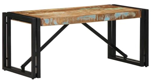 QZZCED Industrieller Couchtisch aus recyceltem Massivholz mit Eisenrahmen und einzigartiger antiker Oberfläche, robuste Wohnzimmermöbel für zu Hause, rustikaler Stil mit Oberfläche