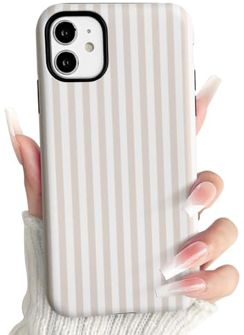 NITITOP for iPhone 12/12 Pro Case Cute Striped Design, Apricot | for Women Girls Men, Stripes Lines Pattern, Hybrid 2 Layers, Hard PC Back Shockproof Cover, Raised Camera Lip Protection