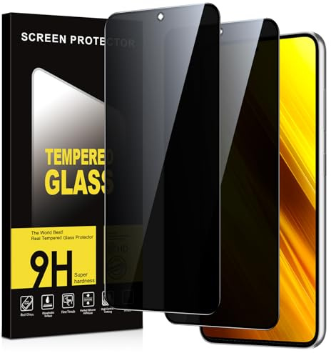 Micnkifo Protector Pantalla Privacidad para Xiaomi Poco X3 NFC/X3/X3 Pro 2 Piezas,Anti Espía Cristal Templado,Anti-Espía Vidrio Película,9H Dureza,Anti-Arañazo,Sin Burbujas,Privacy Screen Protector
