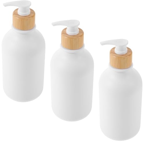 Lot de 3 Flacons Pompe Rechargeables 500ml en Pet, Blancs | Pression Simple, Toucher Confortable, Antidérapants, Style Sobre, pour Shampoing et Après-shampoing