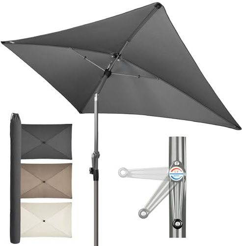4smile Sonnenschirm Balkon mit Kurbel 200 × 125 cm, Anthrazit | Sonnenschirm rechteckig mit Schutzhülle, Sonnenschutz Balkon mit UV 50+, Balkonschirm, knickbar und höhenverstellbar