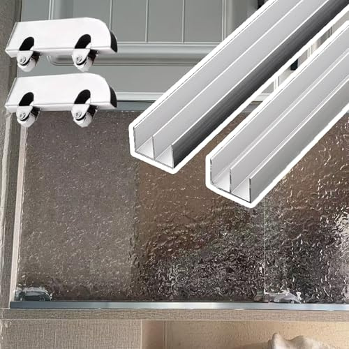 Schiebetürbeschlag Leichtes Schiebetür-schienensystem für 2-türige Schränke, Schienensystem für Vitrinentüren, Beschläge für Dünne Glastüren, Acrylplatten(0.9m (3.0ft))