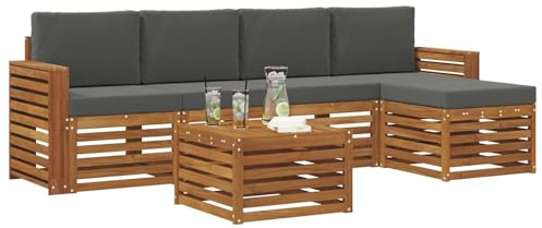 vidaXL Sofagarnituren 6 pcs Natur und Anthrazit Massivholz Akazie, Moderner Garten-Sofa, haltbare Terrasse Sitzgelegenheiten, bequemes Lounge-Möbel für draußen