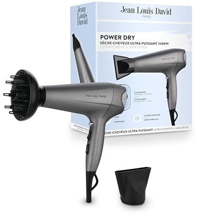 Jean Louis David Haartrockner Power Dry – HDTC-Motor 2400 W Ultra leistungsstark – leicht – 2 Geschwindigkeitsstufen – 3 Temperaturen – Konzentrator – Diffusor – Brushing & Locken