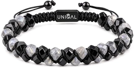 UNIQAL | Herren Armband Naturstein 6mm facettierte Perlen | Turmalin Rauchquarz Lapislazuli Tigerauge | Verstellbar | Verschiedene Modelle & Farben | Geschenk Schmuck