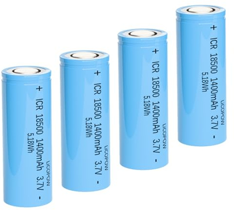 18500 Battery, 3.7V 1400mAh Rechargeable Li-ion Battery High Drain,Flat Top for Flashlight, Devices & DIY Packs