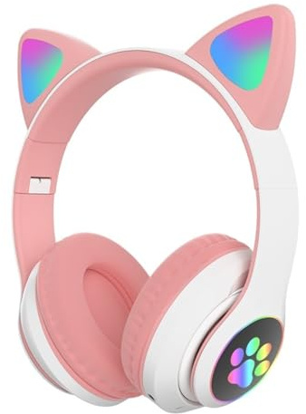 Generico Cuffie Wireless Bluetooth Rosa con Orecchie da Gatto, Ideali per il Gaming, con Bassa Latenza, Illuminazione RGB, Lunga Durata della Batteria, Suono Stereo e Design Universale