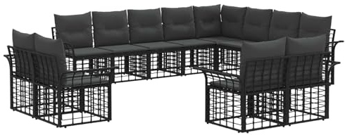 vidaXL Outdoor-Sofagarnitur 12 pcs Schwarz und Dunkelgrau Polyester, Modulares Gartenmöbel-Set, Sectional Sofa, wetterfest, verstellbare Füße, gemütliches Design