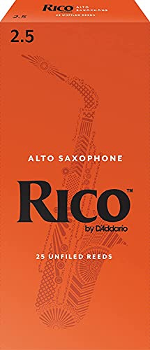 D’Addario Woodwinds - Rico Alto Sax Reeds - Reeds for Alto Saxophone - Alto Saxophone Reeds Crafted for Beginners, Students, Educators - Strength 2.5, 25-Pack