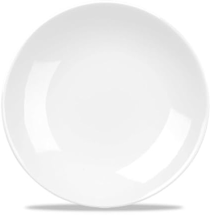 White Churchill Alchemy Balance Coupe Plate 230mm (9). Box quantity: 6. | Vitrified fine china construction ensures superb thermal heat retention and chip resistance in busy commercial kitchens.