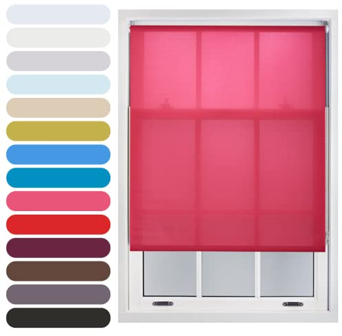 FURNISHED Daylight Roller Blind Trimmable Blinds Window Shade - Easy Install Non-blackout Fabric Complete Roller Blind Kit for Kitchen Living Room Bedroom, Fuchsia Pink, 90W x 165H cm