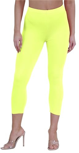 janisramone Womens Ladies New Plain Stretchy 3/4 Leggings Workout Tight Gym Cropped Capri Active Pants Neon Yellow