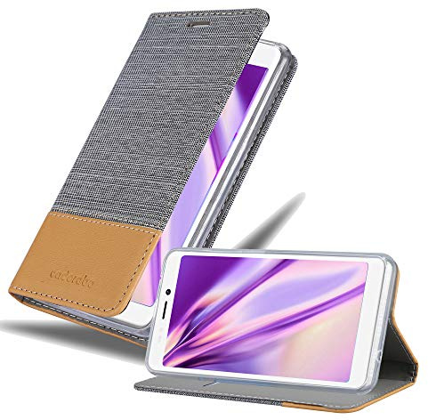 Cadorabo Hülle kompatibel mit WIKO Jerry 3 aus Premium Jeans und Kunst Leder Flip Klappbare Stoßfeste Magnetische [Standfunktion] [Kartenfächern] Cover Hülle für WIKO Jerry 3 Tasche in Grau