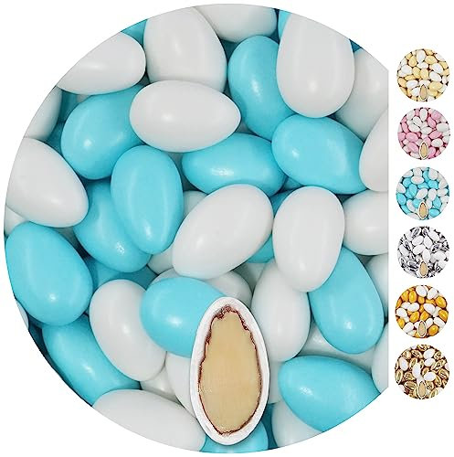 EinsSein 1kg dragées mariage amandes Conchiglia Mix blanc-bleu clair perle| dragees baptême, communion, célébrer, fête, candybar | Cadeaux pour les invités mariage | Bonbon aux Amande | Badem sekeri